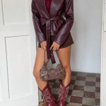 Leather jacket με ζώνη Kleyia