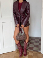 Leather jacket με ζώνη Kleyia